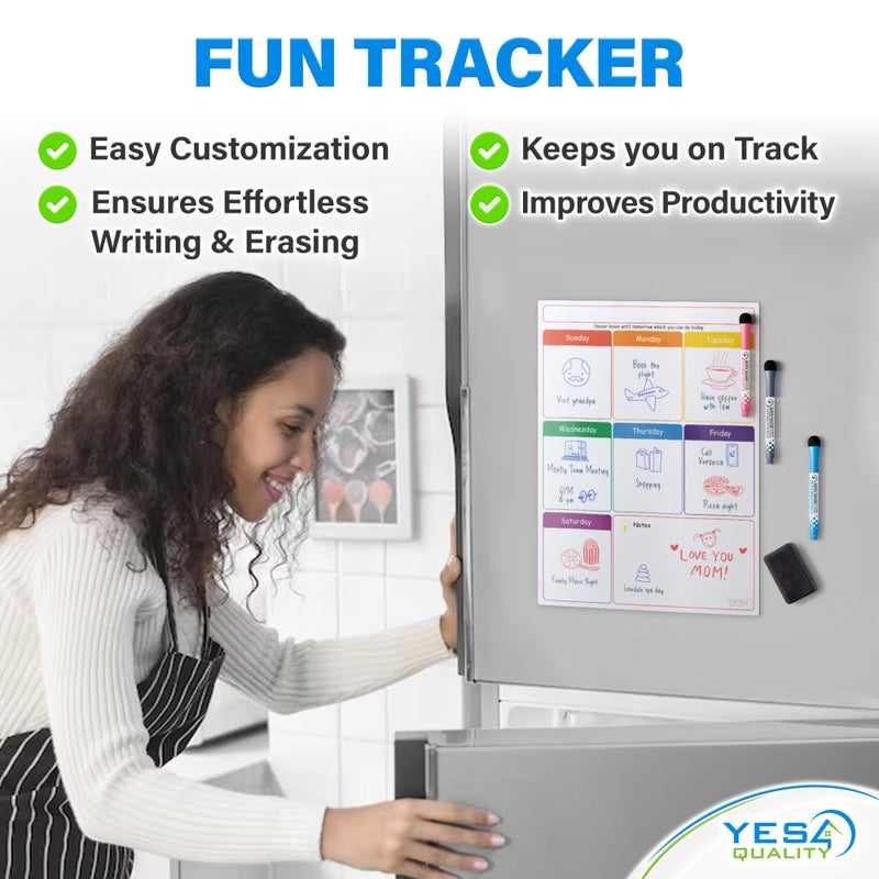 YES4QUALITY Magnetic Calendar - 16x12 Whiteboard - Dry Erase Calendar for Fridge - Monthly Refrigerator White Board Sheet with 3 Colorful Markers & Eraser, Meal Planner & Family Orgnanizer - by Yes4Quality - Image 3
